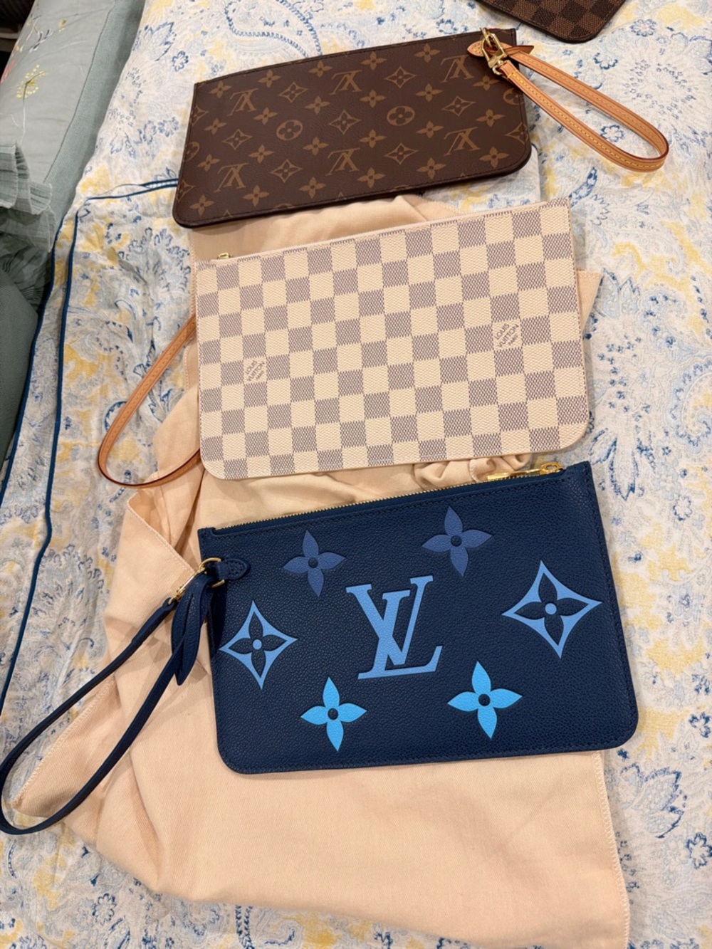 Louis Vuitton Navy Blue Monogram Canvas Wristlet with Light Blue Accents